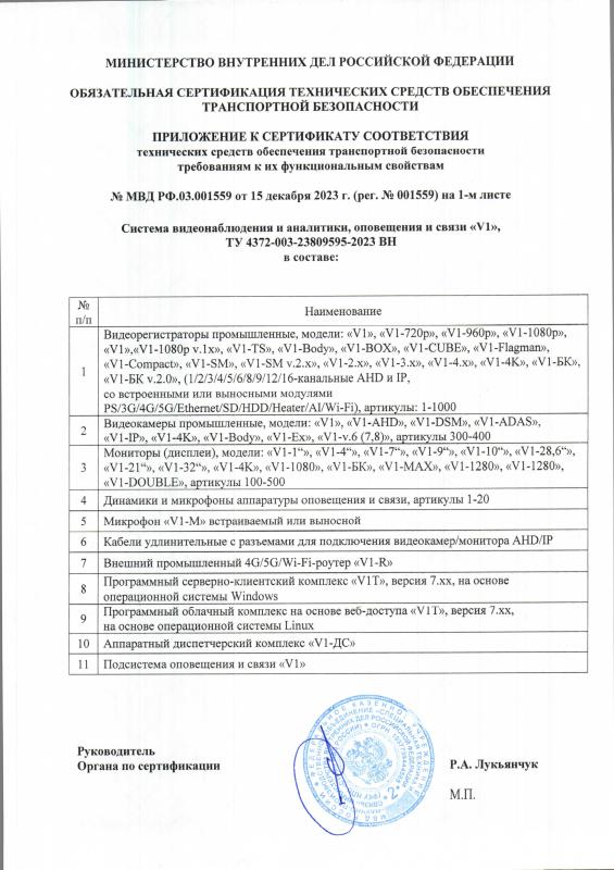 Приложение к сертификату СТиС МВД